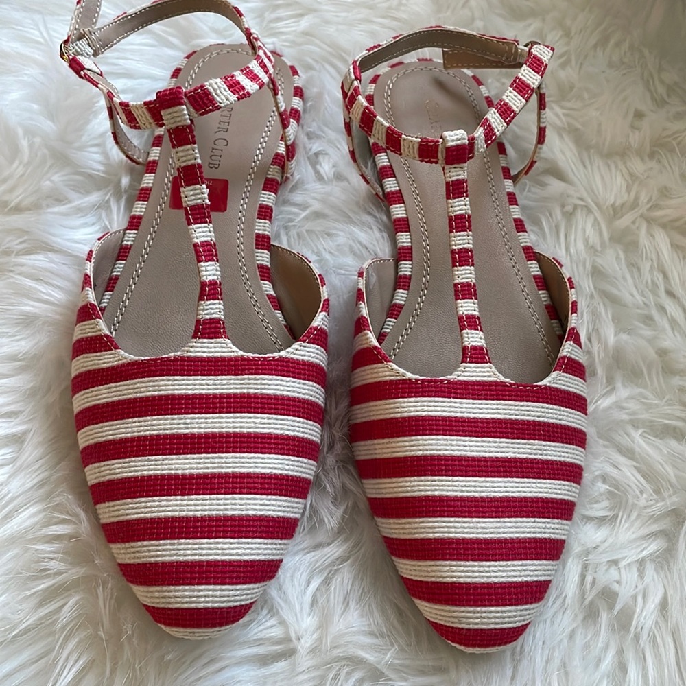 Ellory by Charter Club Red stripe sandals- New never worn SZ 7.5 -